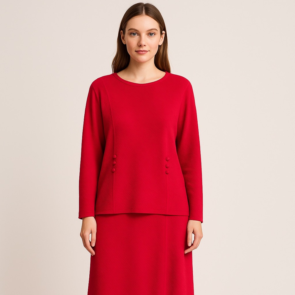 Promenade red two piece shirt set size 2XL polyester made in USA‎ vintage